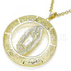 Oro Laminado Religious Pendant, Gold Filled Style Guadalupe and Evil Eye Design, Polished, Golden Finish, 05.253.0100