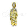 Oro Laminado Religious Pendant, Gold Filled Style San Judas Design, with White Micro Pave and White Cubic Zirconia, Polished, Golden Finish, 05.411.0002