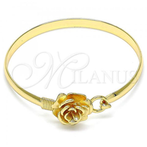 Oro Laminado Individual Bangle, Gold Filled Style Flower Design, Polished, Golden Finish, 07.192.0016.04