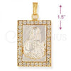 Oro Laminado Religious Pendant, Gold Filled Style Sagrado Corazon de Maria Design, with White Cubic Zirconia, Polished, Two Tone, 5.198.029
