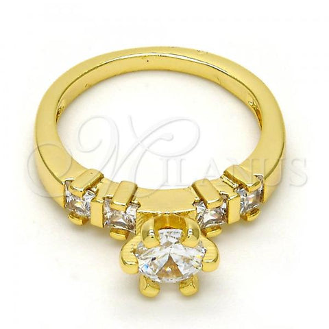 Oro Laminado Multi Stone Ring, Gold Filled Style with White Cubic Zirconia, Polished, Golden Finish, 01.99.0050.09 (Size 9)
