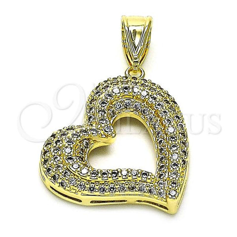 Oro Laminado Fancy Pendant, Gold Filled Style Heart Design, with White Micro Pave, Polished, Golden Finish, 05.411.0026