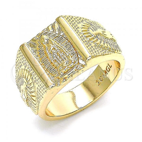 Oro Laminado Mens Ring, Gold Filled Style Guadalupe Design, Diamond Cutting Finish, Golden Finish, 01.185.0002.10 (Size 10)