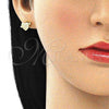 Oro Laminado Stud Earring, Gold Filled Style Heart Design, with White Micro Pave, Polished, Golden Finish, 02.156.0489