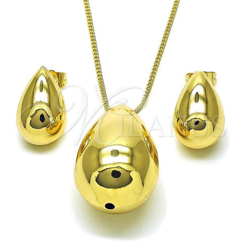 Oro Laminado Earring and Pendant Adult Set, Gold Filled Style Teardrop and Hollow Design, Polished, Golden Finish, 10.163.0023
