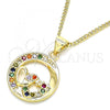 Oro Laminado Pendant Necklace, Gold Filled Style Heart Design, with Multicolor Micro Pave, Polished, Golden Finish, 04.156.0328.3.20