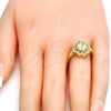 Oro Laminado Multi Stone Ring, Gold Filled Style Flower Design, with White Micro Pave, Polished, Golden Finish, 01.99.0083.09 (Size 9)