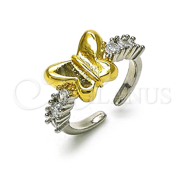 Oro Laminado Multi Stone Ring, Gold Filled Style Butterfly Design, with White Cubic Zirconia, Polished, Two Tone, 01.341.0144