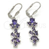 Rhodium Plated Long Earring, Teardrop Design, with Amethyst Cubic Zirconia, Polished, Rhodium Finish, 02.205.0053.8