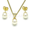 Oro Laminado Earring and Pendant Adult Set, Gold Filled Style Ball Design, with  Pearl, Golden Finish, 10.63.0387