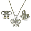 Rhodium Plated Earring and Pendant Adult Set, Bow Design, Polished, Rhodium Finish, 10.163.0038.1