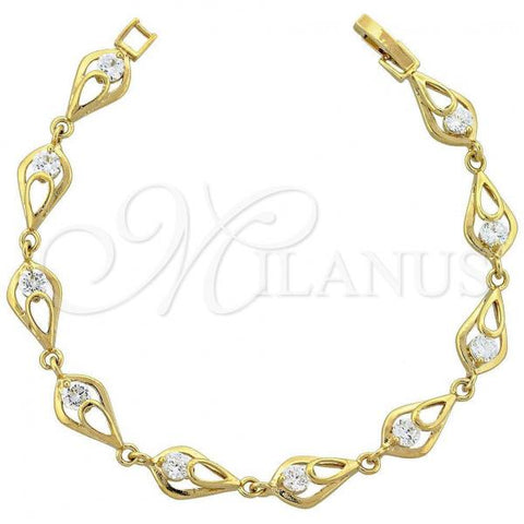 Oro Laminado Fancy Bracelet, Gold Filled Style with White Cubic Zirconia, Polished, Golden Finish, 5.055.011