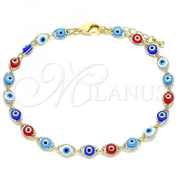 Oro Laminado Fancy Bracelet, Gold Filled Style Evil Eye Design, Multicolor Resin Finish, Golden Finish, 03.63.2212.07