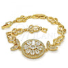 Oro Laminado Fancy Bracelet, Gold Filled Style Flower Design, with White Cubic Zirconia, Polished, Golden Finish, 03.205.0030.07