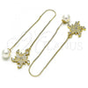 Oro Laminado Threader Earring, Gold Filled Style Star Design, with White Micro Pave, Polished, Golden Finish, 02.210.0808