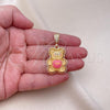 Oro Laminado Fancy Pendant, Gold Filled Style Teddy Bear Design, with White Crystal, Yellow Resin Finish, Golden Finish, 05.196.0011.1