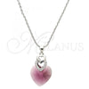 Rhodium Plated Pendant Necklace, Heart Design, with Amethyst Swarovski Crystals and White Micro Pave, Polished, Rhodium Finish, 04.239.0004.1.16