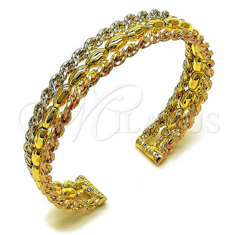 Oro Laminado Individual Bangle, Gold Filled Style and Ball Polished, Tricolor, 07.170.0068