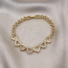 Oro Laminado Fancy Bracelet, Gold Filled Style Heart Design, with White Cubic Zirconia, Polished, Golden Finish, 03.283.0045.07