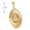 Oro Laminado Religious Pendant, Gold Filled Style Sagrado Corazon de Jesus Design, Diamond Cutting Finish, Golden Finish, 5.197.008