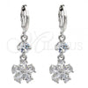 Rhodium Plated Long Earring, Flower Design, with White Cubic Zirconia, Polished, Rhodium Finish, 02.206.0047