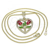 Oro Laminado Pendant Necklace, Gold Filled Style Heart and Flower Design, Polished, Tricolor, 04.351.0014.1.20