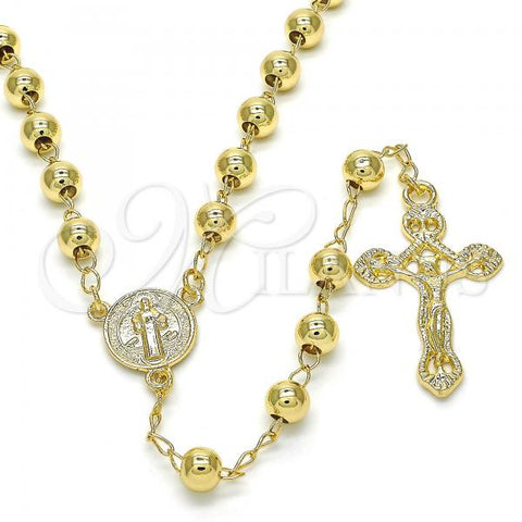 Oro Laminado Medium Rosary, Gold Filled Style San Benito and Crucifix Design, Polished, Golden Finish, 09.213.0013.28