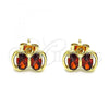 Oro Laminado Stud Earring, Gold Filled Style Bow Design, with Garnet Cubic Zirconia, Polished, Golden Finish, 02.213.0361.1