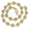 Oro Laminado Fancy Anklet, Gold Filled Style Puff Mariner Design, with White Micro Pave, Polished, Golden Finish, 04.63.1401.10