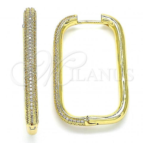 Oro Laminado Huggie Hoop, Gold Filled Style with White Micro Pave, Polished, Golden Finish, 02.185.0006.25