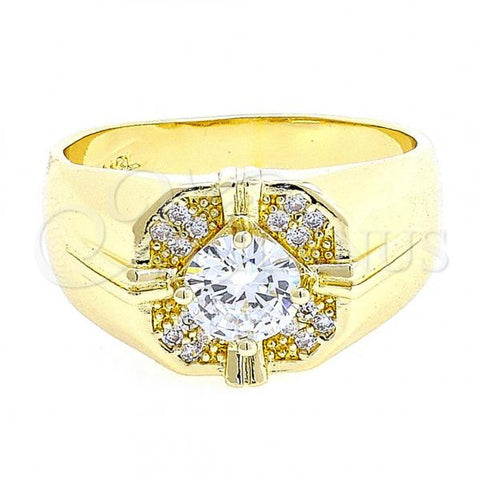 Oro Laminado Mens Ring, Gold Filled Style with White Cubic Zirconia, Polished, Golden Finish, 01.192.0002.12 (Size 12)