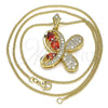 Oro Laminado Pendant Necklace, Gold Filled Style Butterfly and Teardrop Design, with Garnet Cubic Zirconia and White Micro Pave, Polished, Golden Finish, 04.323.0012.1.20