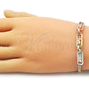Oro Laminado Fancy Bracelet, Gold Filled Style San Judas and Miami Cuban Design, Polished, Tricolor, 03.411.0079.07