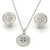 Sterling Silver Earring and Pendant Adult Set, Flower Design, with White Cubic Zirconia and White Crystal, Polished, Rhodium Finish, 10.175.0042