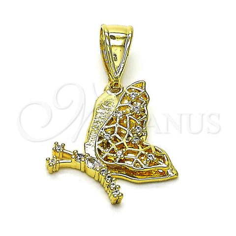 Oro Laminado Fancy Pendant, Gold Filled Style Butterfly Design, with White Cubic Zirconia, Polished, Golden Finish, 05.411.0034