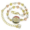 Oro Laminado Fancy Bracelet, Gold Filled Style San Judas Design, with Multicolor Crystal, Polished, Tricolor, 03.253.0055.1.07