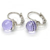 Rhodium Plated Leverback Earring, Disco Design, with Provence Lavander Swarovski Crystals, Polished, Rhodium Finish, 02.239.0010.3
