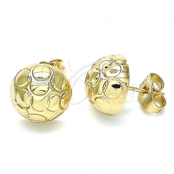 Oro Laminado Stud Earring, Gold Filled Style Diamond Cutting Finish, Golden Finish, 02.100.0121