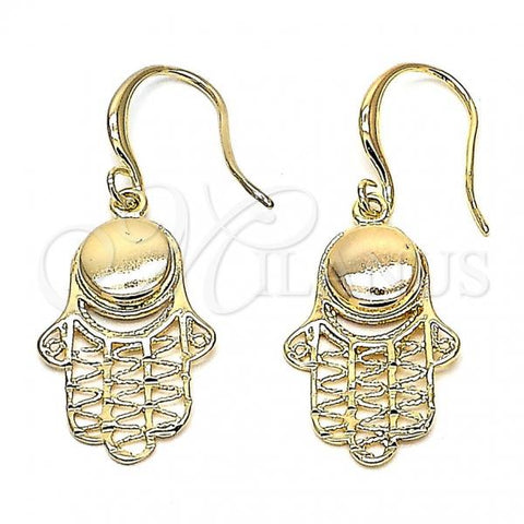 Oro Laminado Dangle Earring, Gold Filled Style and Hand of God Polished, Golden Finish, 02.59.0063