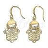 Oro Laminado Dangle Earring, Gold Filled Style and Hand of God Polished, Golden Finish, 02.59.0063