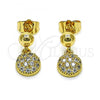 Oro Laminado Dangle Earring, Gold Filled Style Ball Design, with White Micro Pave, Polished, Golden Finish, 02.283.0056