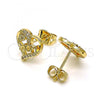 Oro Laminado Stud Earring, Gold Filled Style Mom and Heart Design, with White Micro Pave, Polished, Golden Finish, 02.342.0068