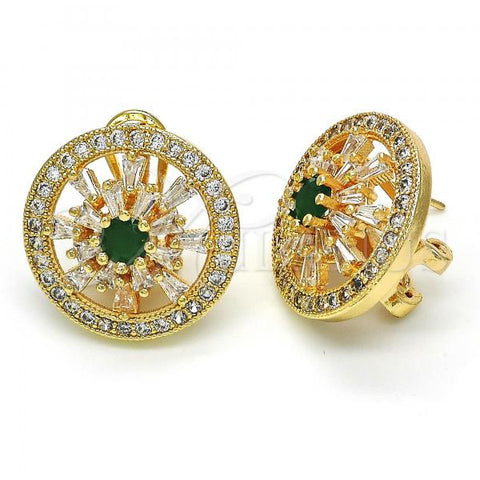 Oro Laminado Stud Earring, Gold Filled Style Flower Design, with Green and White Cubic Zirconia, Polished, Golden Finish, 02.217.0080.3 *PROMO*
