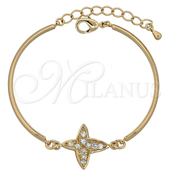Oro Laminado Fancy Bracelet, Gold Filled Style Butterfly Design, with White Cubic Zirconia, Polished, Golden Finish, 03.65.1133