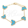 Oro Laminado Fancy Bracelet, Gold Filled Style Butterfly Design, Turquoise Enamel Finish, Golden Finish, 03.416.0002.3.07