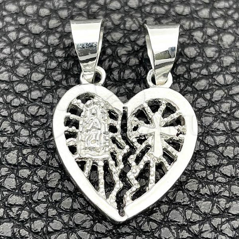 Sterling Silver Religious Pendant, Heart Design, Polished, Silver Finish, 05.392.0021