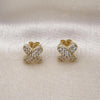 Oro Laminado Stud Earring, Gold Filled Style with White Cubic Zirconia, Polished, Golden Finish, 02.411.0033