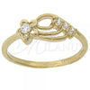 Oro Laminado Multi Stone Ring, Gold Filled Style Flower Design, with White Cubic Zirconia, Polished, Golden Finish, 5.165.033.06 (Size 6)