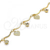 Oro Laminado Charm Bracelet, Gold Filled Style Heart Design, with White Crystal, Polished, Golden Finish, 5.030.013.08