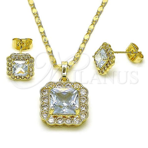 Oro Laminado Earring and Pendant Adult Set, Gold Filled Style Cluster Design, with White Cubic Zirconia, Polished, Golden Finish, 10.196.0088.1
